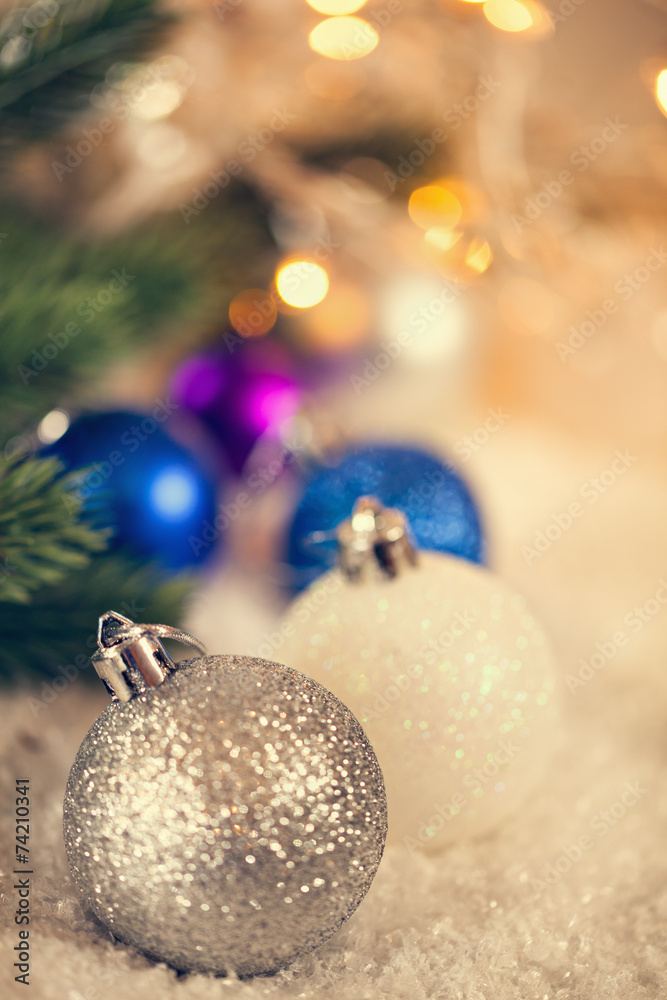 Christmas Baubles On Snowy Background Christmas Baubles On Snowy Background