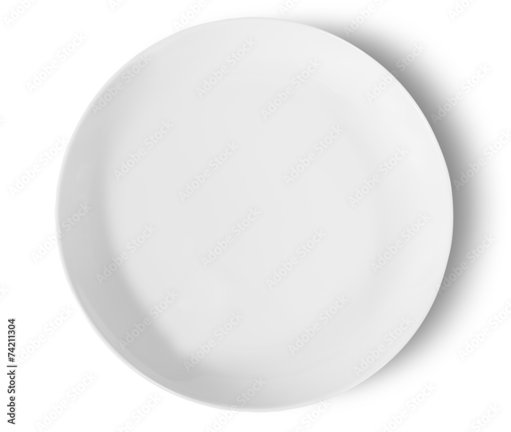 One Isolated White Porcelain Plate Top View One Isolated White Porcelain Plate Top View