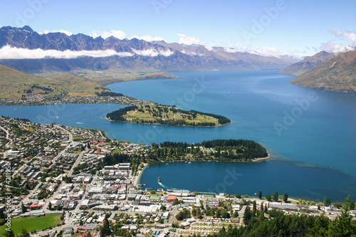 View to lake Wakatipu and Queenstown, New Zealand