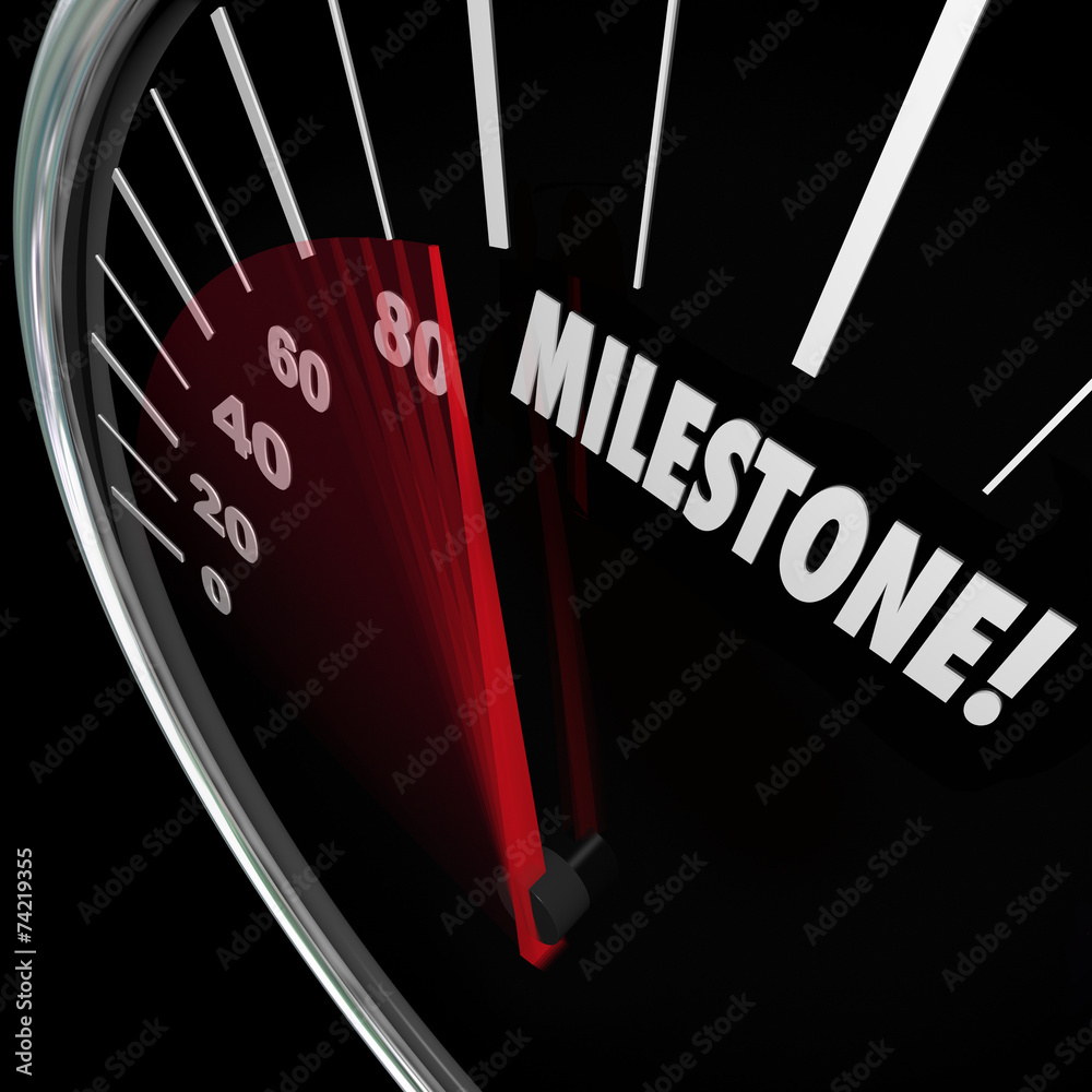 Milestone Speedometer Word Reaching Important Moment Big Turning Stock