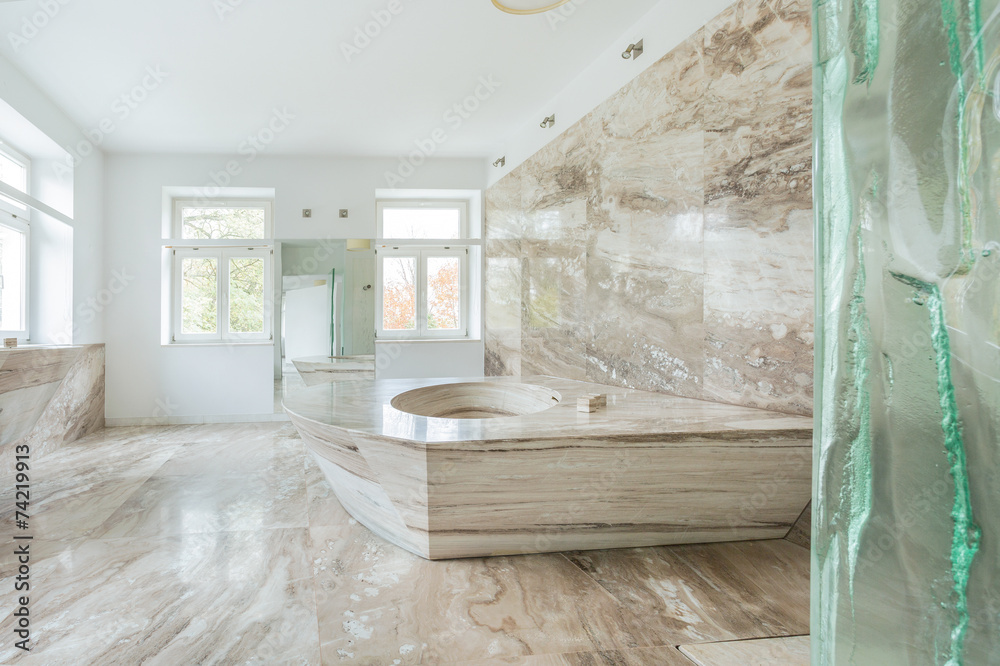 Marble bathroom in expensive house - obrazy, fototapety, plakaty 