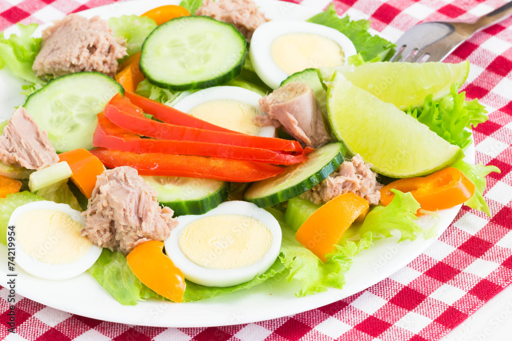 Salad with tuna end egg