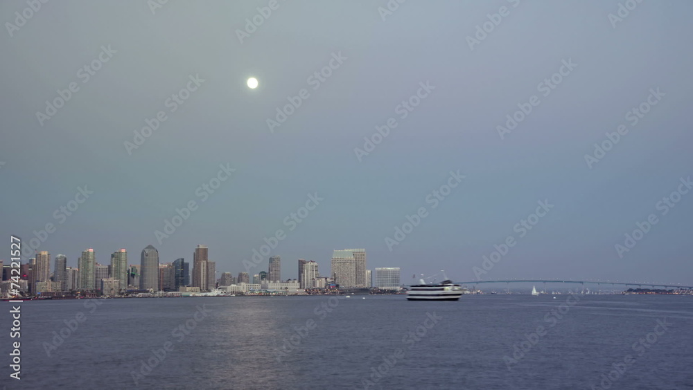 San Diego City Skyline Twilight Moonrise Time Lapse San Diego City Skyline Twilight Moonrise Time Lapse