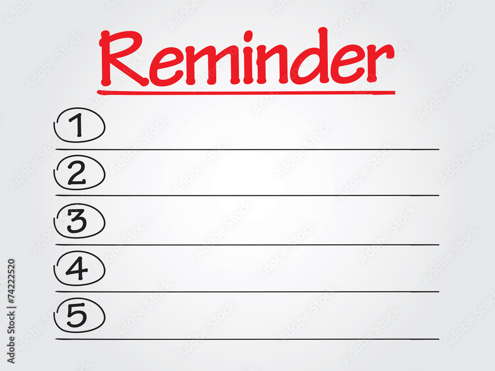 Blank REMINDER list vector concept, chart, diagram, presentation Stock