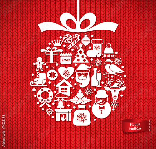 Knitting seamless pattern witch decoration xmas ball.
