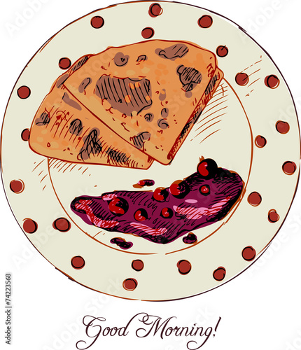 Morning breakfast with pancakes and jam