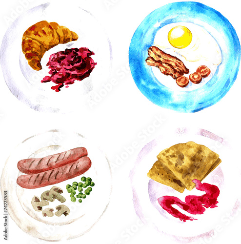 set of different breakfast