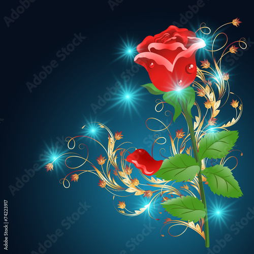 Golden ornament wth rose