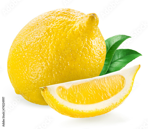 Lemon with slice isolated on white background photo