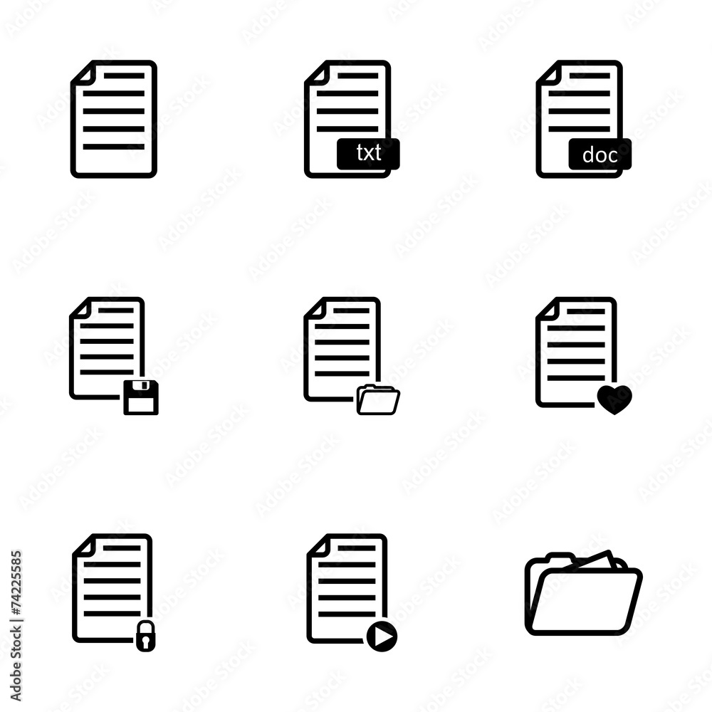 Vector black documents icon set Vector black documents icon set