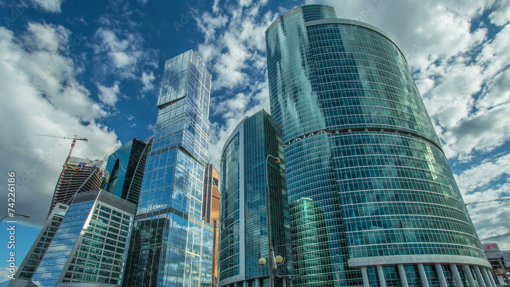 The sky-scrapers wide-angle view, time lapse The sky-scrapers wide-angle view, time lapse