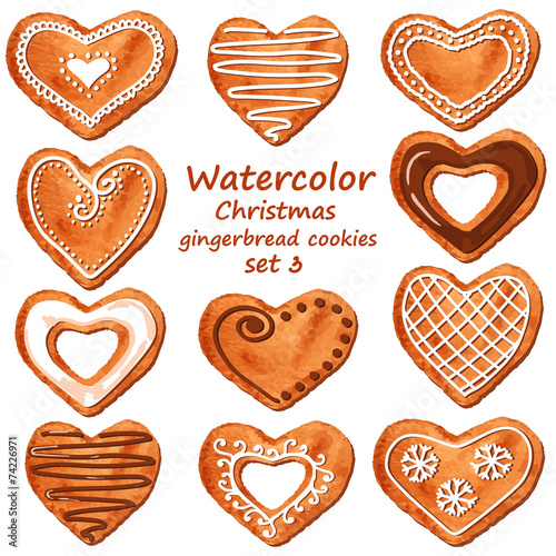 Watercolor heart gingerbread cookies