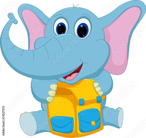 happy elephant with school bag