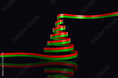 Composite image of red and green christmas tree ribbon