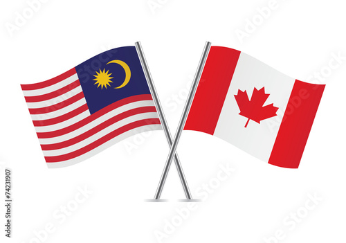 Canadian and Malaysian flags. Vector illustration.