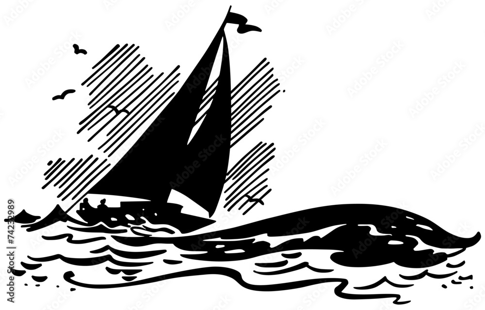 Obraz premium Sailboat On Big Waves