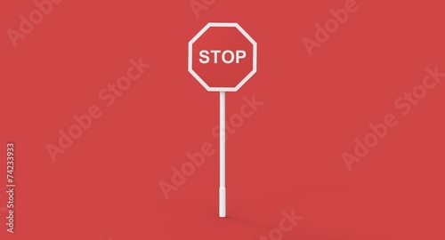 3D red STOP sign pole on red background