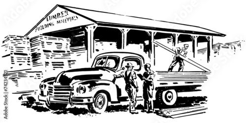 Pickup Truck And Lumber Yard