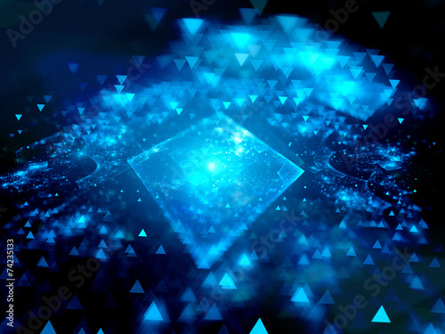 Blue glowing square with blurred elements © sakkmesterke