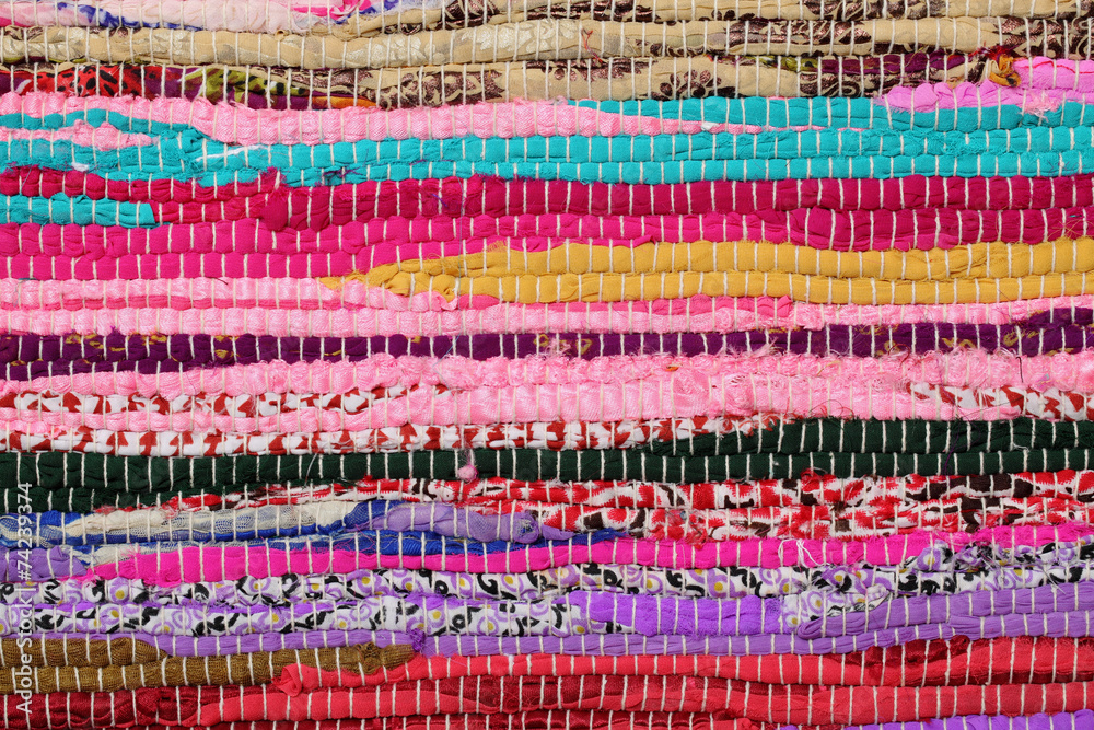 Closeup of handmade colorful ethnic retro rug