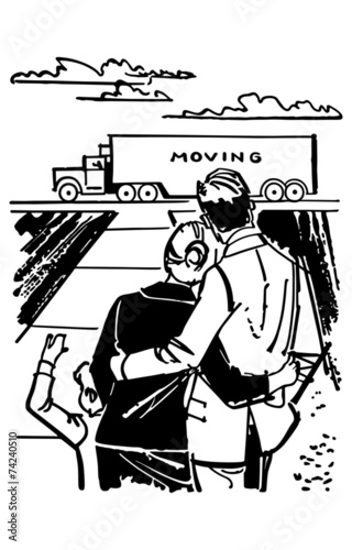 Family Watching Moving Van