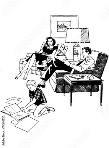 Family Relaxing In Livingroom
