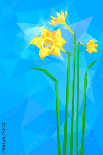 Three flowers of narcissus in polygonal style