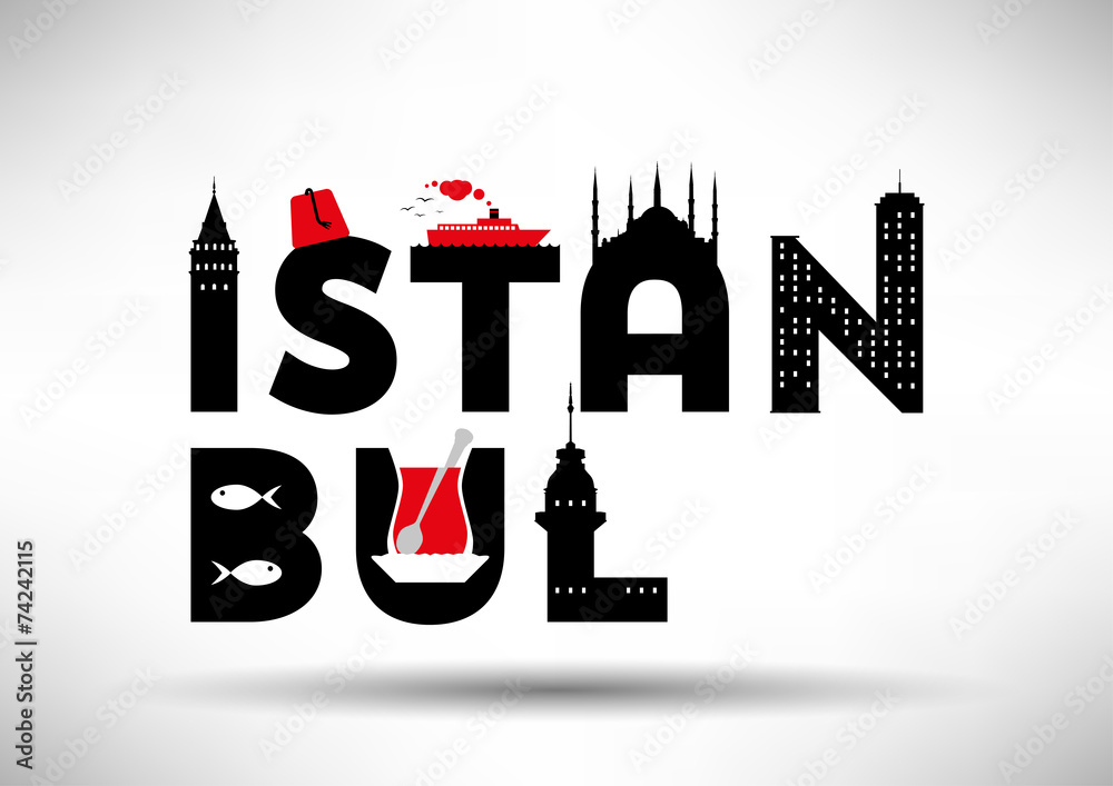 Obraz premium Istanbul Typographic Design with Symbols of Istanbul