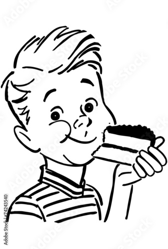 Cartoon boy eating cake isolated on white Vector Image