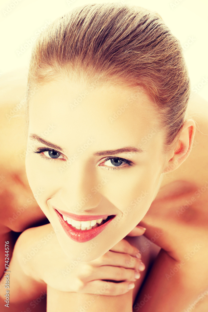 Beautiful topless woman with fresh clean skin. Beautiful topless woman with fresh clean skin.