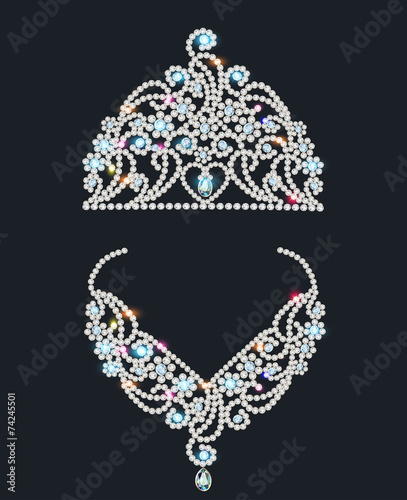 shiny tiara and necklace with gemstones