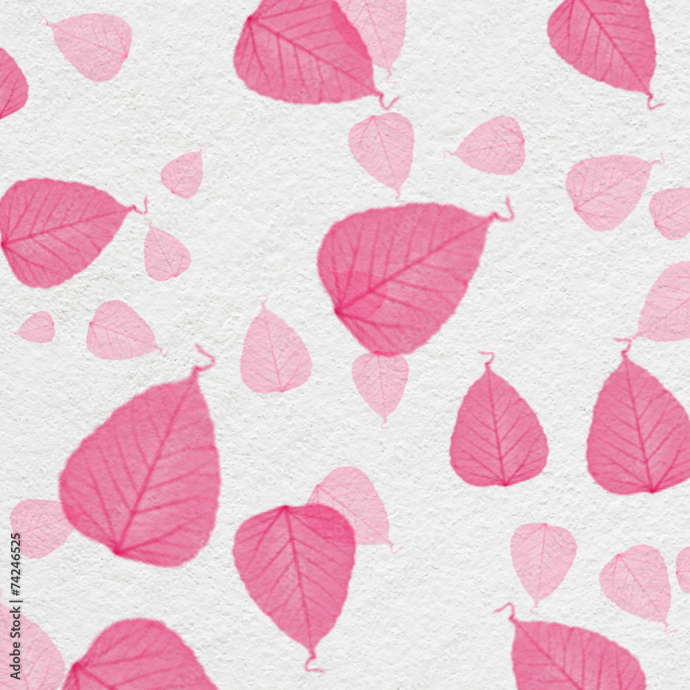 white wall texture with pink leaf paint,for background