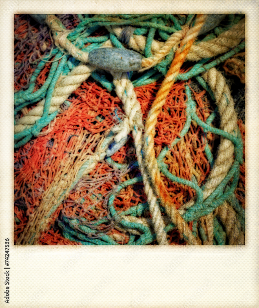 Old instant type photo of fishing nets