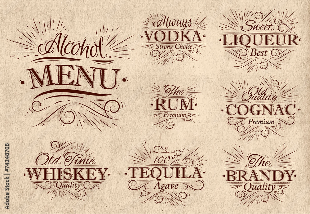 Set alcohol menu retro