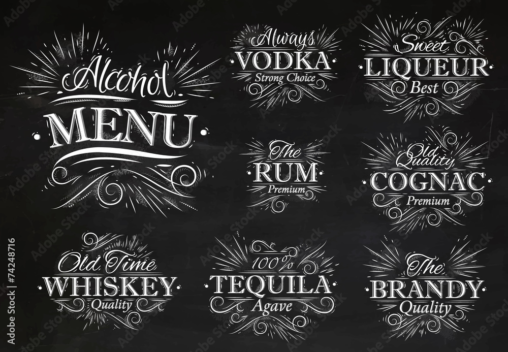 Set alcohol menu chalk