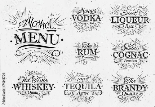Set alcohol menu vintage