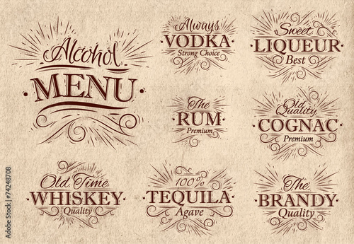 Obraz na płótnie Set alcohol menu retro w salonie