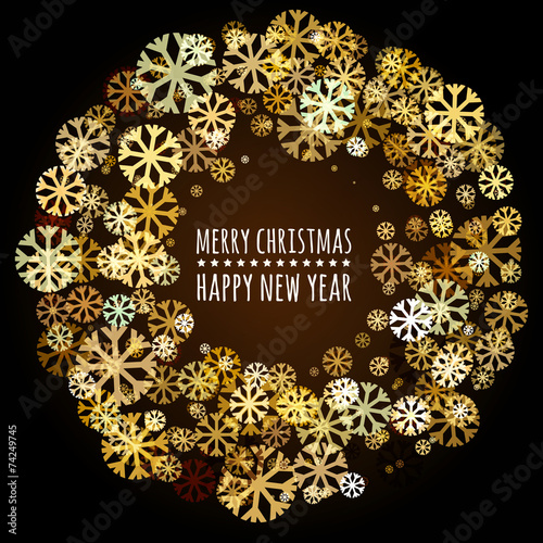Round frame from abstract glowing snowflakes. Vector holiday bac