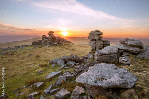 Fotografie Sunset Staple Tor Dartmoor Devon Uk
