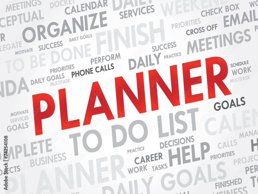 Word cloud of PLANNER related items, vector background Word cloud of PLANNER related items, vector background