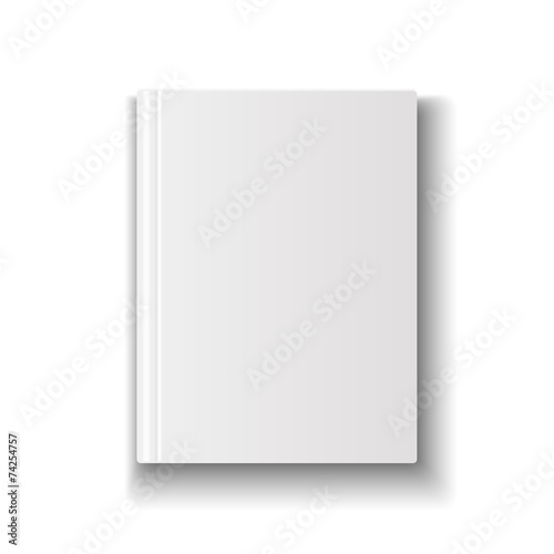 Blank book cover template on white background with soft shadows