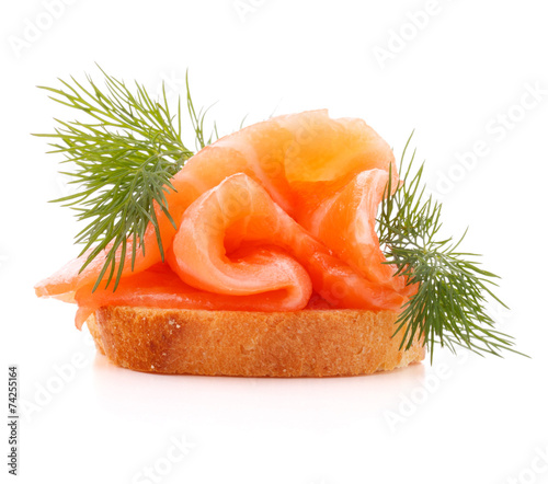 sandwich or canape with salmon on white background  cutout photo