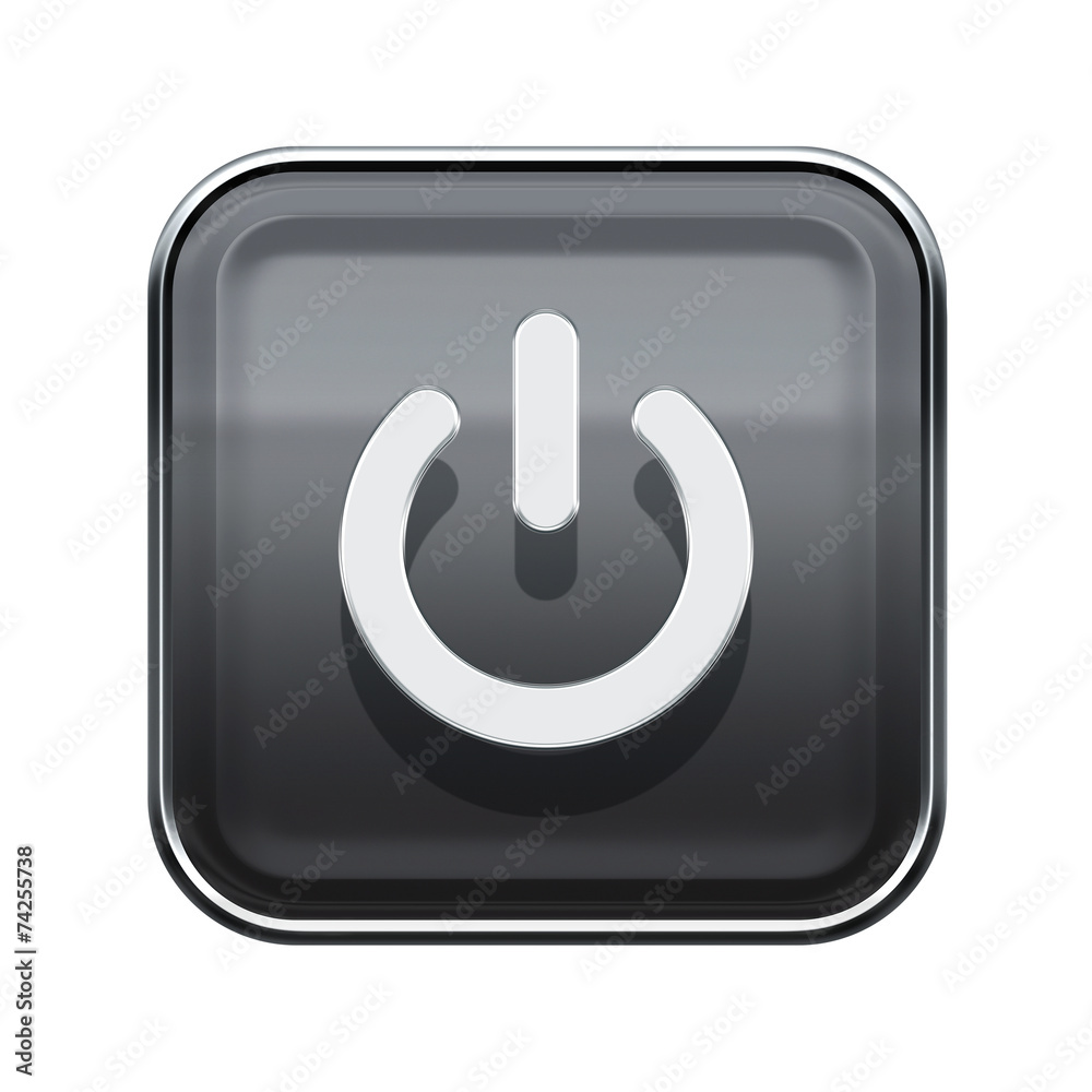 Power button icon glossy grey, isolated on white background Power button icon glossy grey, isolated on white background
