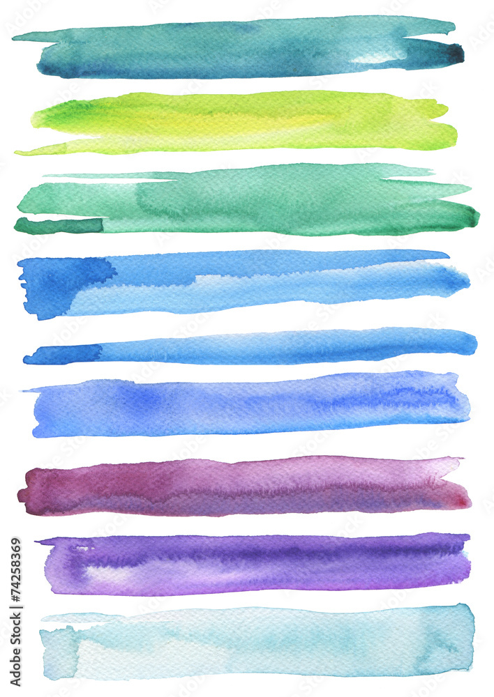 Fototapeta premium Set of colorful watercolor brush strokes. Isolated on white.