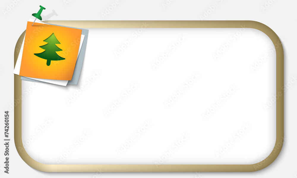 golden frame with pushpin and Christmas tree golden frame with pushpin and Christmas tree