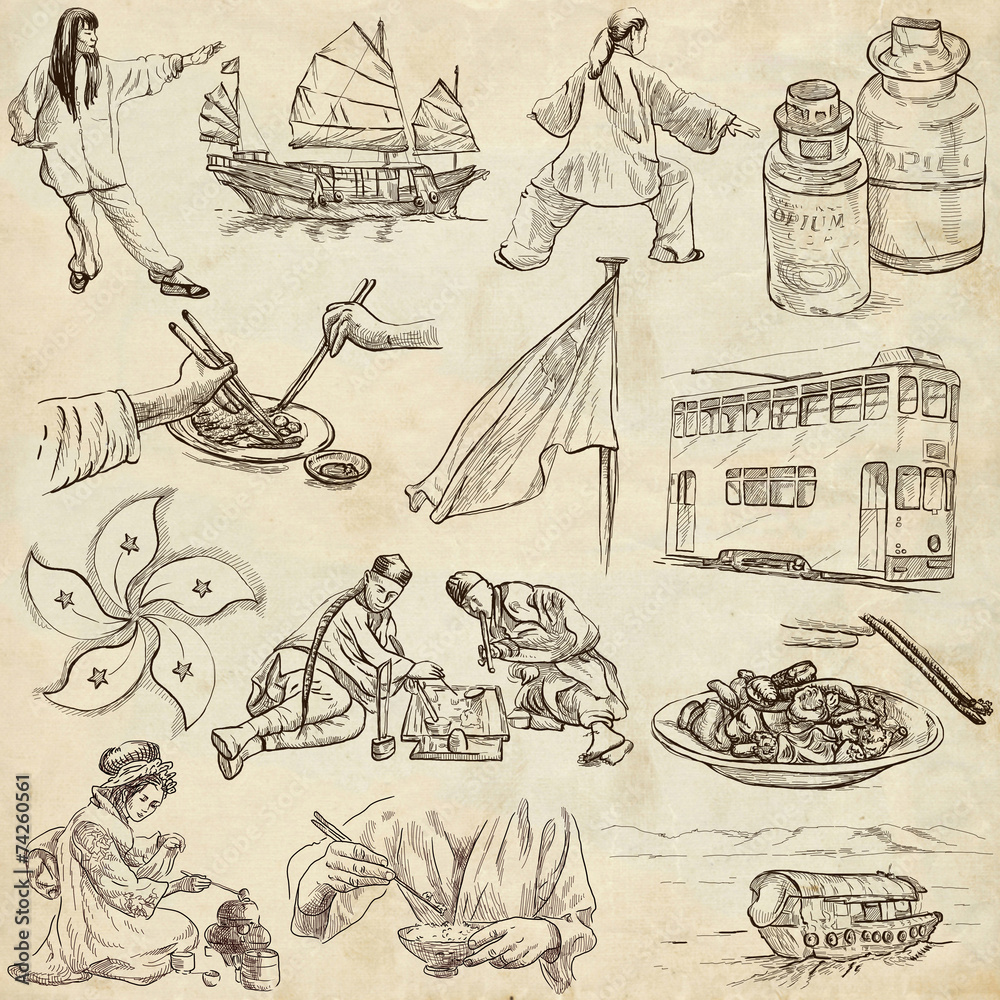 Naklejka premium Hong Kong traveling - full sized hand drawn illustration no.2