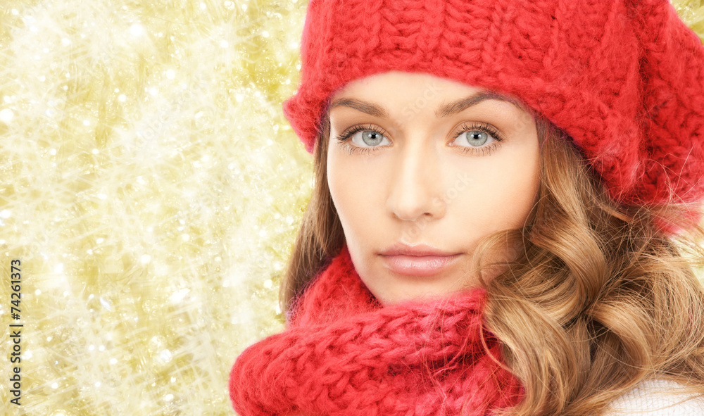 close up of young woman in winter clothes close up of young woman in winter clothes