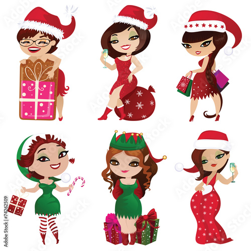 Set of elves and santa girls