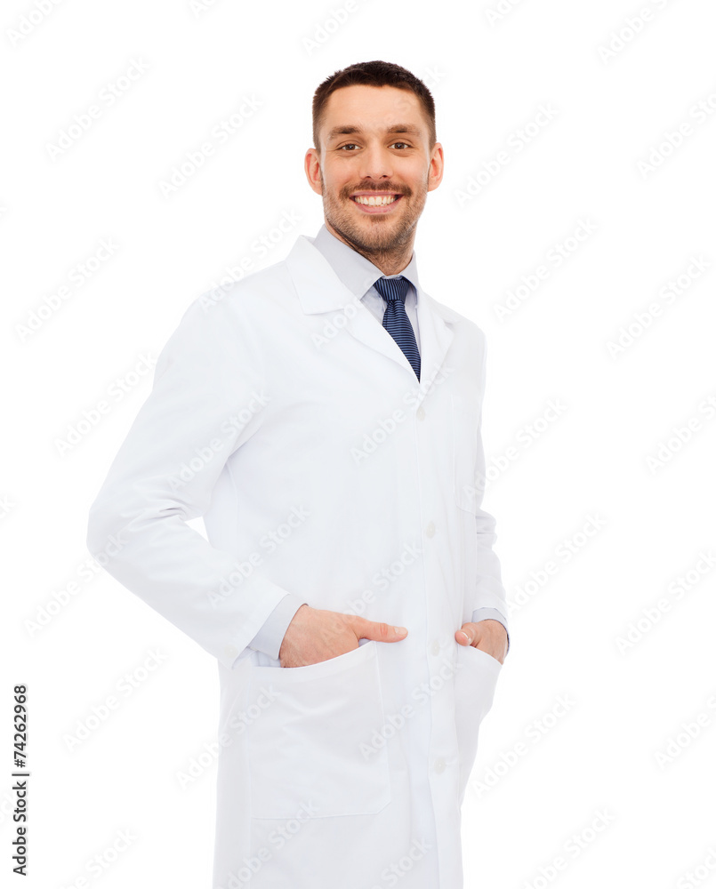smiling male doctor in white coat smiling male doctor in white coat