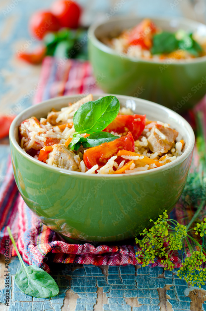 Rice fried rice with meat and vegetables Rice fried rice with meat and vegetables